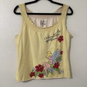 Vintage Y2K Disney Tinker Bell Fairycore McBling Tropical Ruffle Tank Top S